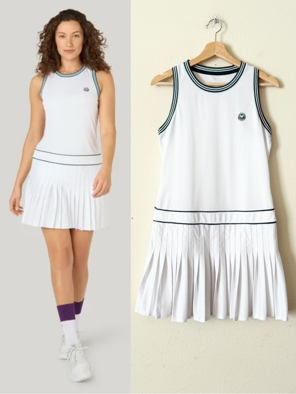 Wimbledon SMALL white tennis mini dress with green trims